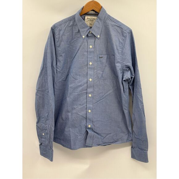 Abercrombie & Fitch Button Down Shirt Muscle Men XXL Blue Long Sleeve - Picture 1 of 10